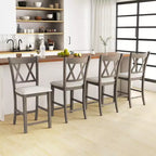 2 taburetes de bar de 24 pulgadas de altura con asiento tapizado en tela de lino, gris