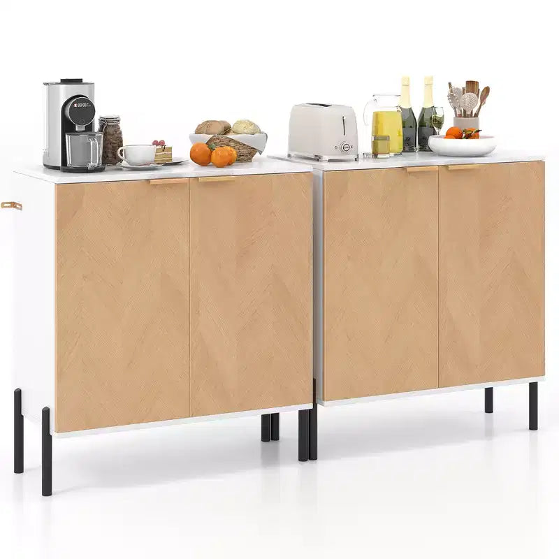 Costway 2PCS 2-Door Buffet Cabinet Sideboard Cabinet w/ Shelf Metal Legs&Anti-Tipping Kits