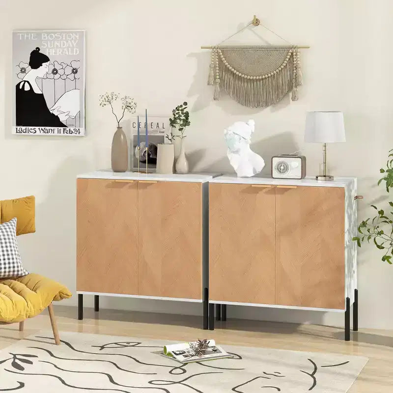 Mueble Buffet de 2 Puertas con Estante, Patas de Metal y Kits Antivuelco