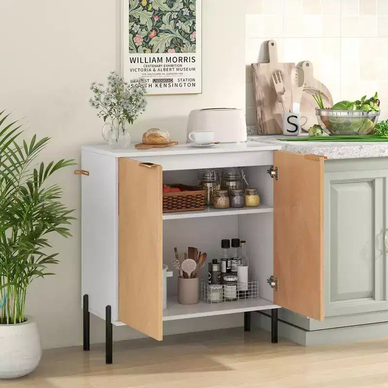 Mueble Buffet de 2 Puertas con Estante, Patas de Metal y Kits Antivuelco
