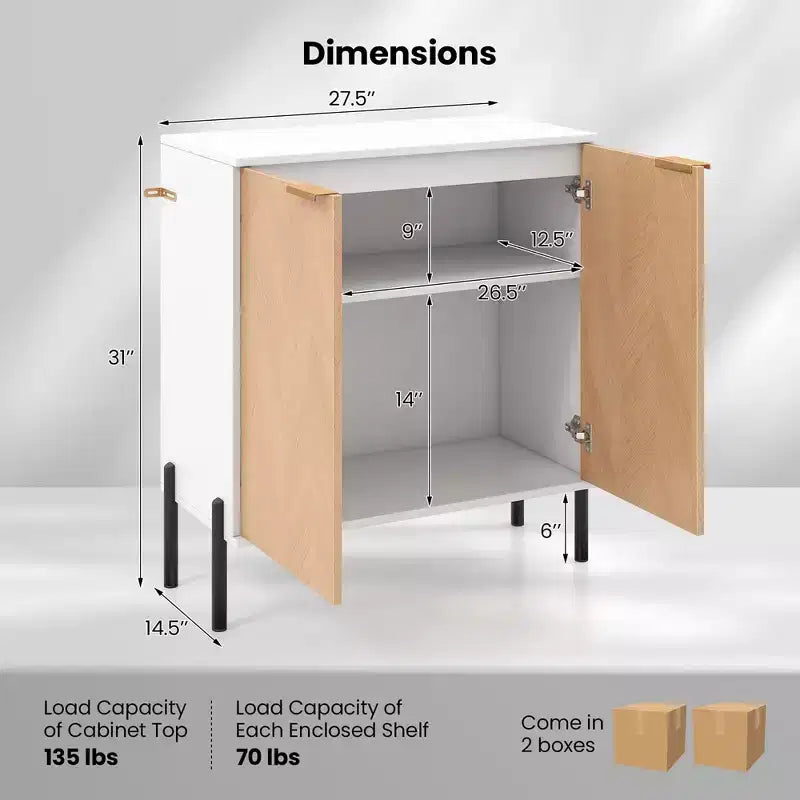 Mueble Buffet de 2 Puertas con Estante, Patas de Metal y Kits Antivuelco