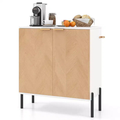 Costway 2-Door Buffet Cabinet Sideboard Cabinet w/ Shelf Metal Legs&Anti-Tipping Kits