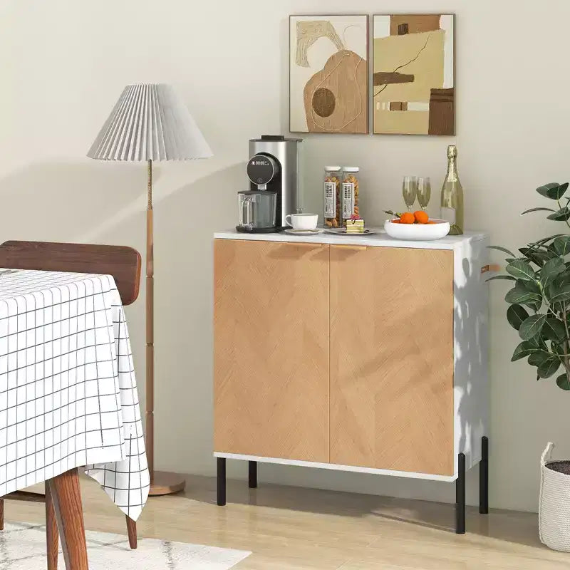 Aparador de 2 puertas con estante, patas de metal y kits antivuelco