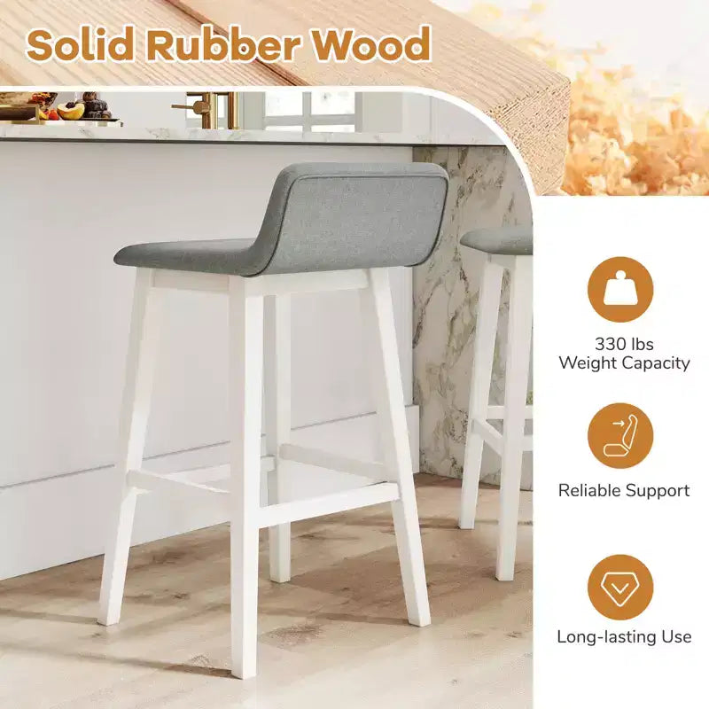29 taburetes tapizados con respaldo bajo, reposapiés y patas de madera para isla de cocina