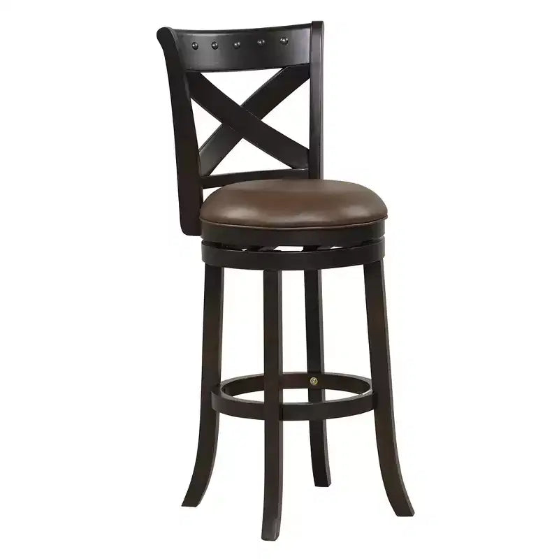 Costway 31 Swivel Bar Stool Bar Height PU Leather Seat Rubber Wood Legs Footrest