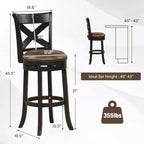 31 Taburete Giratorio de Bar Altura de Bar Asiento de Cuero Sintético Patas de Madera de Caucho Reposapiés