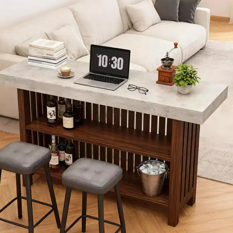 Barra de bar grande de 63", mesa de pub de 2 niveles para isla de cocina con altura de minibar y reposapiés, mesa de pub moderna para comedor, bistró, sala de estar