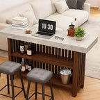 Barra de bar grande de 63", mesa de pub de 2 niveles para isla de cocina con altura de minibar y reposapiés, mesa de pub moderna para comedor, bistró, sala de estar