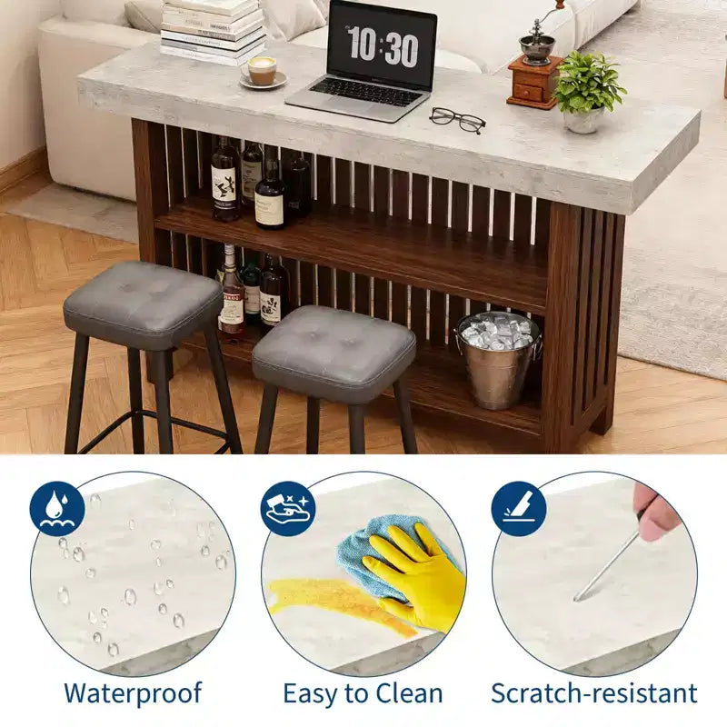Barra de bar grande de 63", mesa de pub de 2 niveles para isla de cocina con altura de minibar y reposapiés, mesa de pub moderna para comedor, bistró, sala de estar