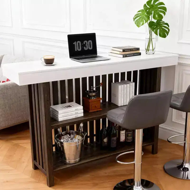 Barra de bar grande de 63", mesa de pub de 2 niveles para isla de cocina con altura de minibar y reposapiés, mesa de pub moderna para comedor, bistró, sala de estar