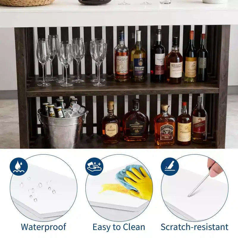 Barra de bar grande de 63", mesa de pub de 2 niveles para isla de cocina con altura de minibar y reposapiés, mesa de pub moderna para comedor, bistró, sala de estar