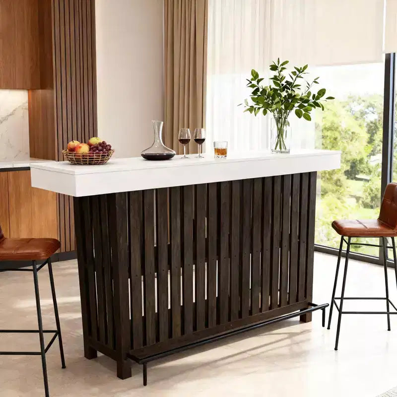 Barra de bar grande de 63", mesa de pub de 2 niveles para isla de cocina con altura de minibar y reposapiés, mesa de pub moderna para comedor, bistró, sala de estar