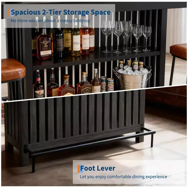 Barra de bar grande de 63", mesa de pub de 2 niveles para isla de cocina con altura de minibar y reposapiés, mesa de pub moderna para comedor, bistró, sala de estar