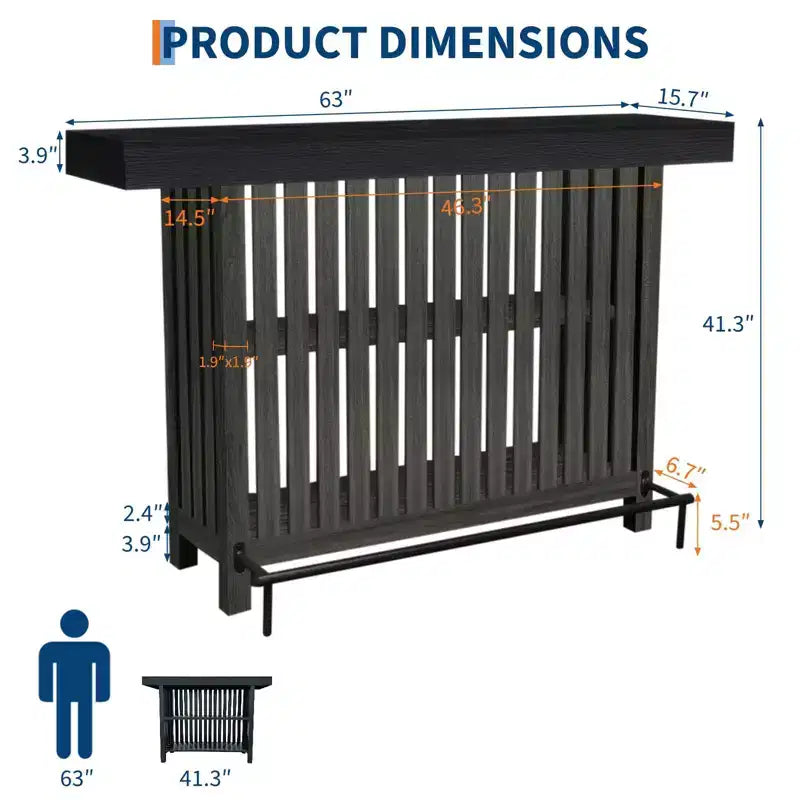 Barra de bar grande de 63", mesa de pub de 2 niveles para isla de cocina con altura de minibar y reposapiés, mesa de pub moderna para comedor, bistró, sala de estar