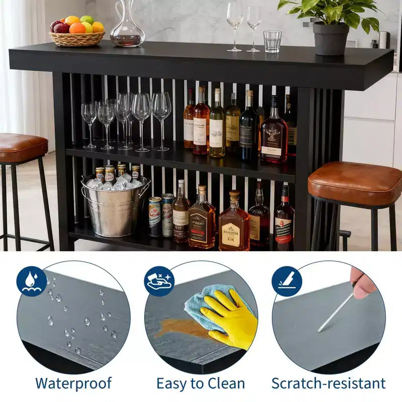 Barra de bar grande de 63", mesa de pub de 2 niveles para isla de cocina con altura de minibar y reposapiés, mesa de pub moderna para comedor, bistró, sala de estar