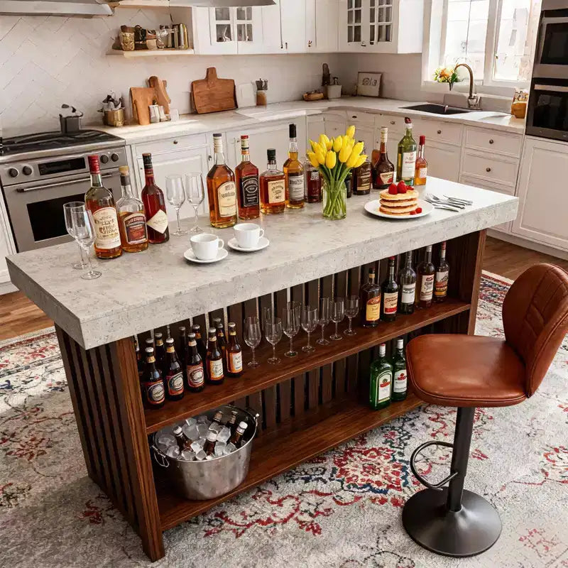 Barra de bar grande de 63", mesa de pub de 2 niveles para isla de cocina con altura de minibar y reposapiés, mesa de pub moderna para comedor, bistró, sala de estar