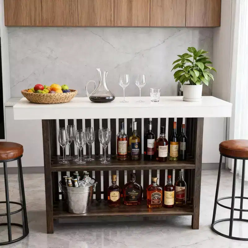 Barra de bar grande de 63", mesa de pub de 2 niveles para isla de cocina con altura de minibar y reposapiés, mesa de pub moderna para comedor, bistró, sala de estar