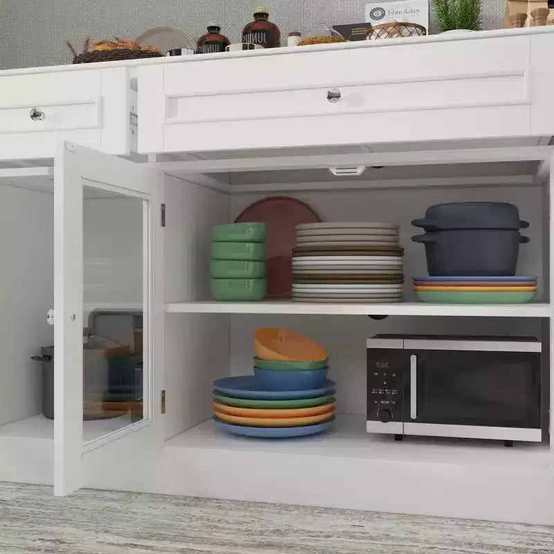 Aparador para comedor con bufé, 3 cajones y 4 puertas de cristal, organizador para cocina y comedor, despensa para guardar vajilla