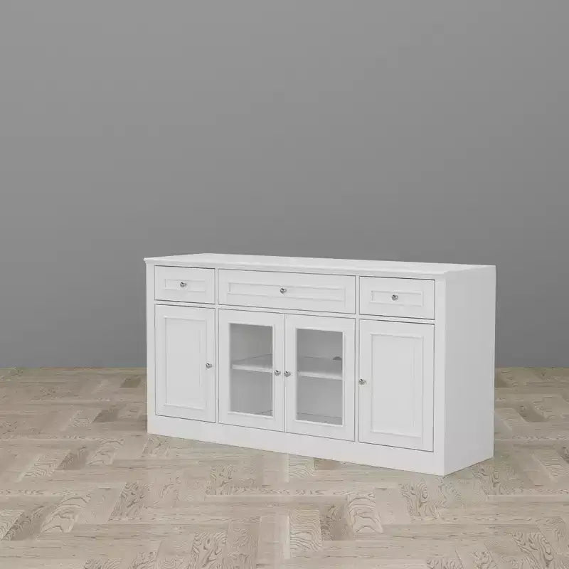 Aparador para comedor con bufé, 3 cajones y 4 puertas de cristal, organizador para cocina y comedor, despensa para guardar vajilla
