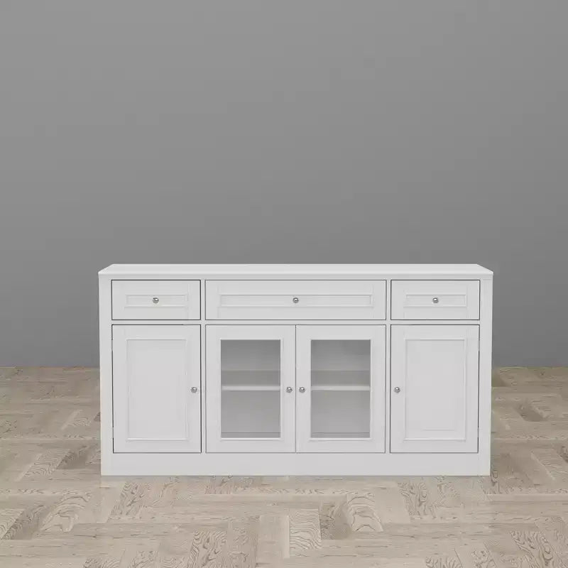 Aparador para comedor con bufé, 3 cajones y 4 puertas de cristal, organizador para cocina y comedor, despensa para guardar vajilla