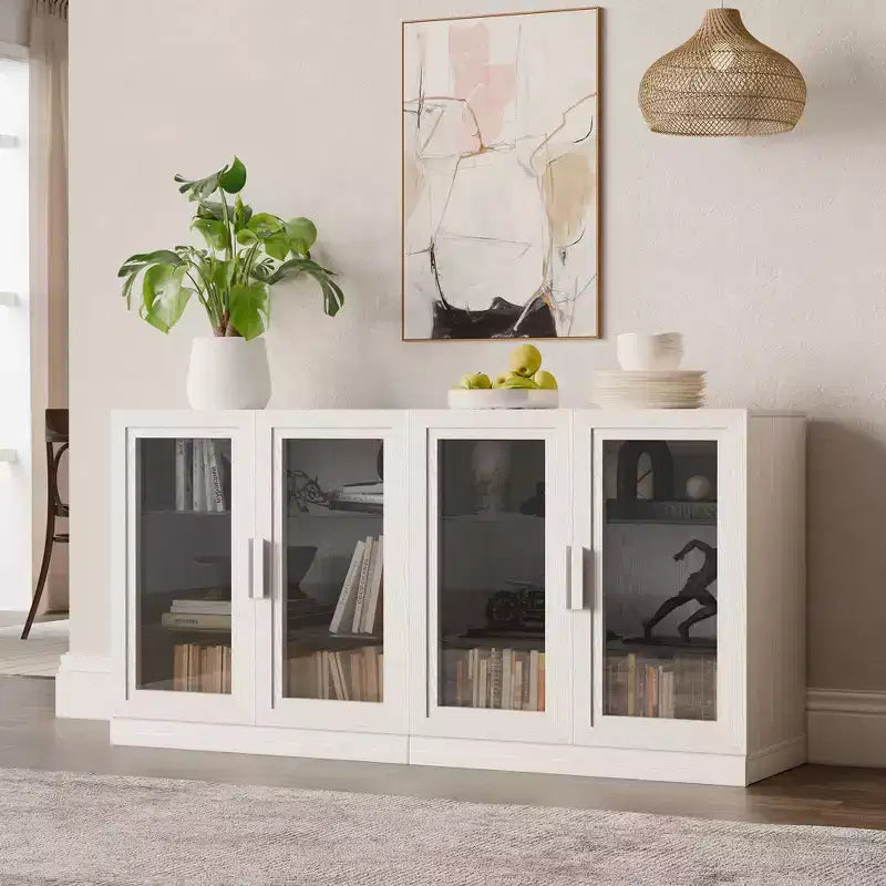 Aparador de 3 cuerpos con puertas de cristal y estantes ajustables - 93Lx31H