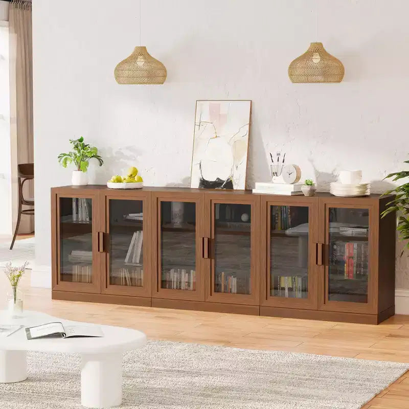 3-Set Glass Door Sideboard Buffet Storage Cabinets with Adjustable Shelves - 93Lx31H