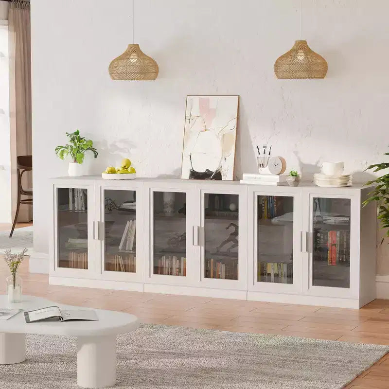 Aparador de 3 cuerpos con puertas de cristal y estantes ajustables - 93Lx31H