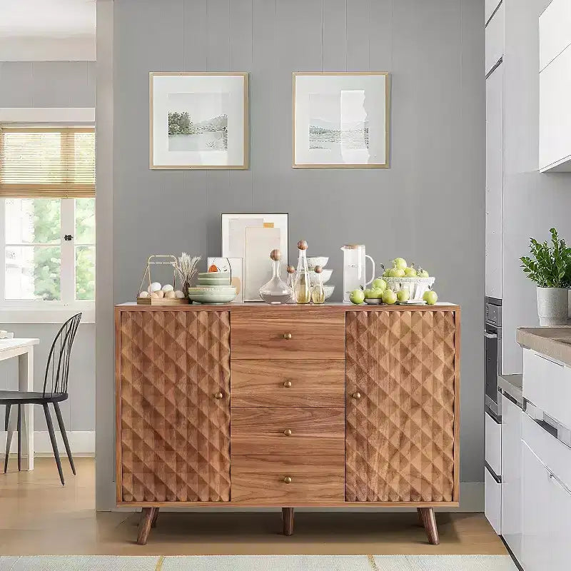 Aparador con 4 cajones, aparador tipo buffet con almacenamiento, aparadores modernos de mediados de siglo con 2 puertas, para cocina, comedor, sala de estar