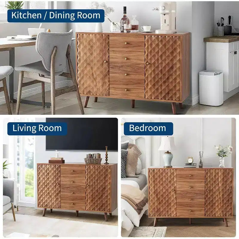 Aparador con 4 cajones, aparador tipo buffet con almacenamiento, aparadores modernos de mediados de siglo con 2 puertas, para cocina, comedor, sala de estar