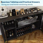 Armario de bar para vinos de 71'', aparador moderno con cajón de almacenamiento y estante ajustable, mesa de bar de café industrial con botelleros para cocina