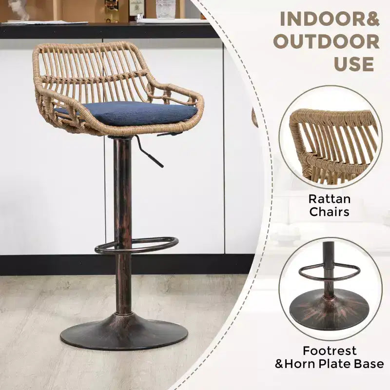 2 taburetes giratorios de bar con reposapiés, estructura de metal, capacidad de carga de hasta 250 lbs, sillas de bar retro de altura ajustable de 35.04 a 42.9 pulgadas