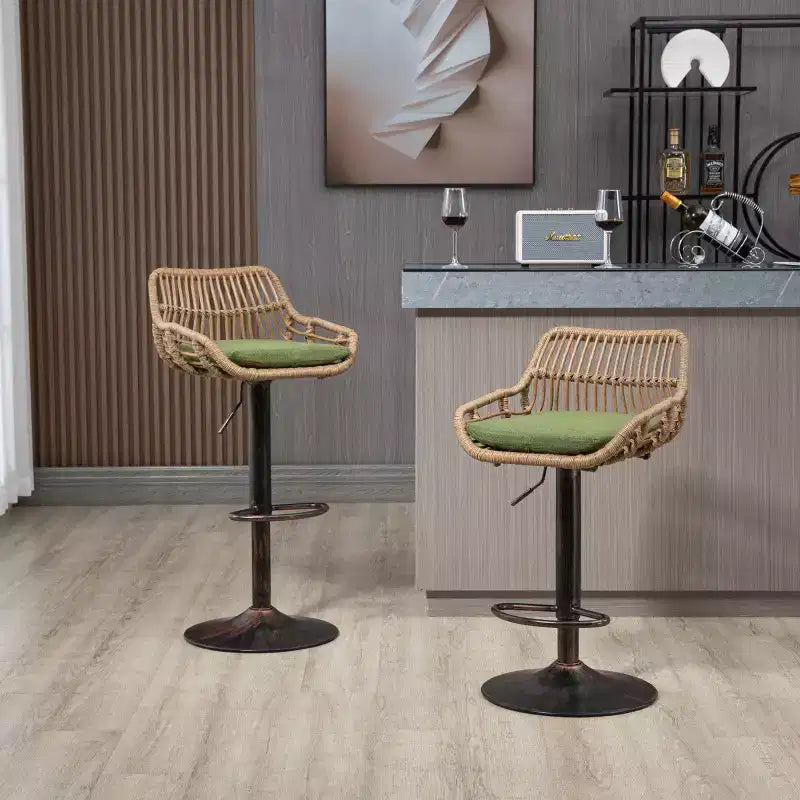 2 taburetes giratorios de bar con reposapiés, estructura de metal, capacidad de carga de hasta 250 lbs, sillas de bar retro de altura ajustable de 35.04 a 42.9 pulgadas