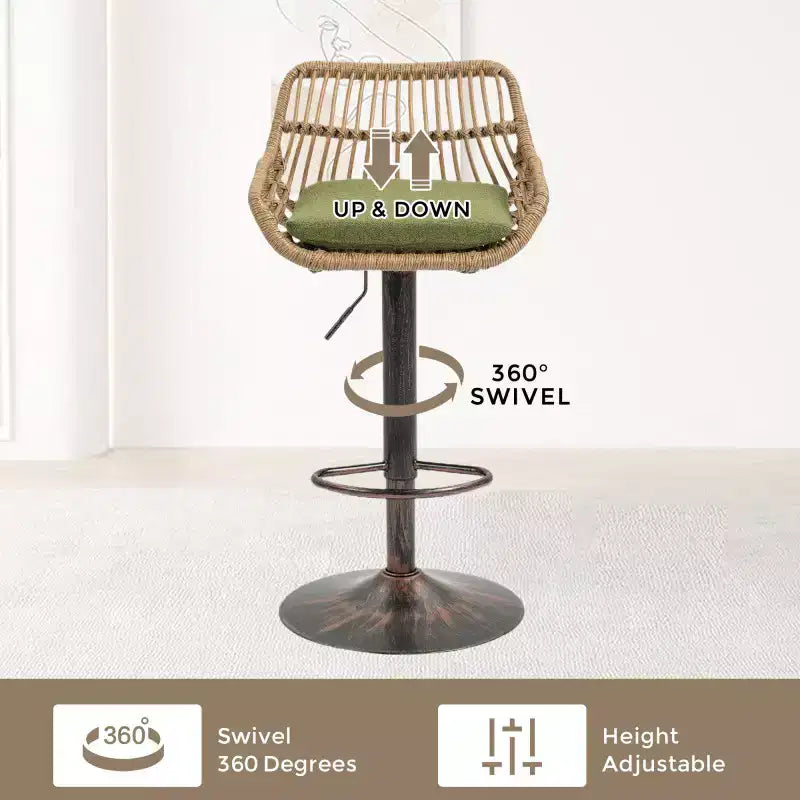 2 taburetes giratorios de bar con reposapiés, estructura de metal, capacidad de carga de hasta 250 lbs, sillas de bar retro de altura ajustable de 35.04 a 42.9 pulgadas