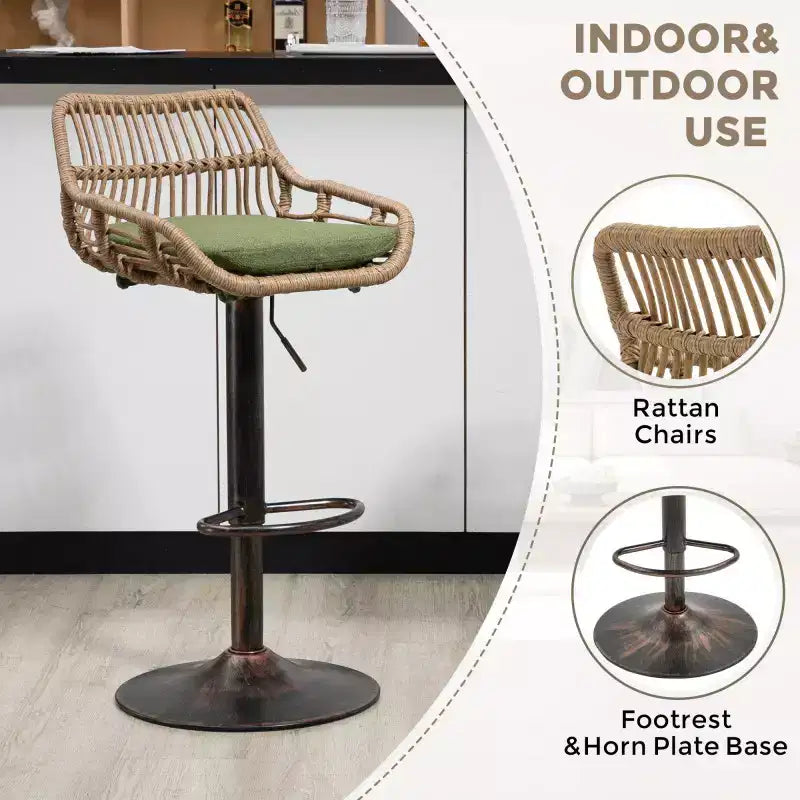 2 taburetes giratorios de bar con reposapiés, estructura de metal, capacidad de carga de hasta 250 lbs, sillas de bar retro de altura ajustable de 35.04 a 42.9 pulgadas