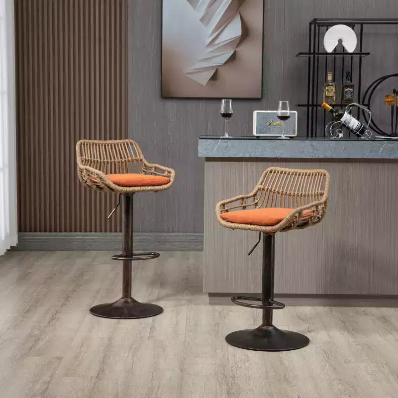 2 taburetes giratorios de bar con reposapiés, estructura de metal, capacidad de carga de hasta 250 lbs, sillas de bar retro de altura ajustable de 35.04 a 42.9 pulgadas