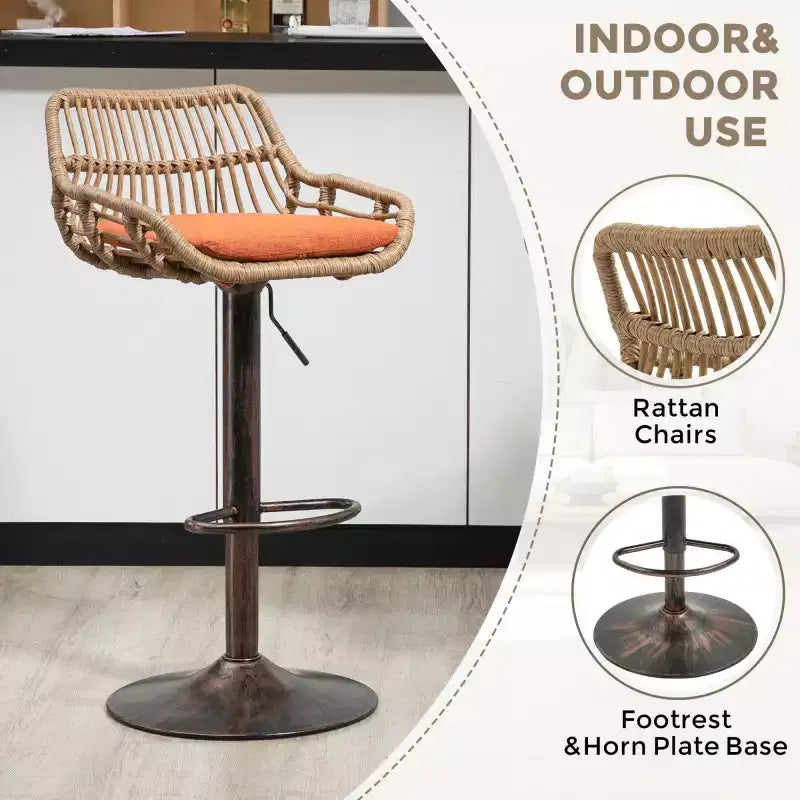 2 taburetes giratorios de bar con reposapiés, estructura de metal, capacidad de carga de hasta 250 lbs, sillas de bar retro de altura ajustable de 35.04 a 42.9 pulgadas