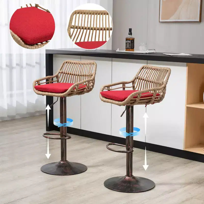 2 taburetes giratorios de bar con reposapiés, estructura de metal, capacidad de carga de hasta 250 lbs, sillas de bar retro de altura ajustable de 35.04 a 42.9 pulgadas