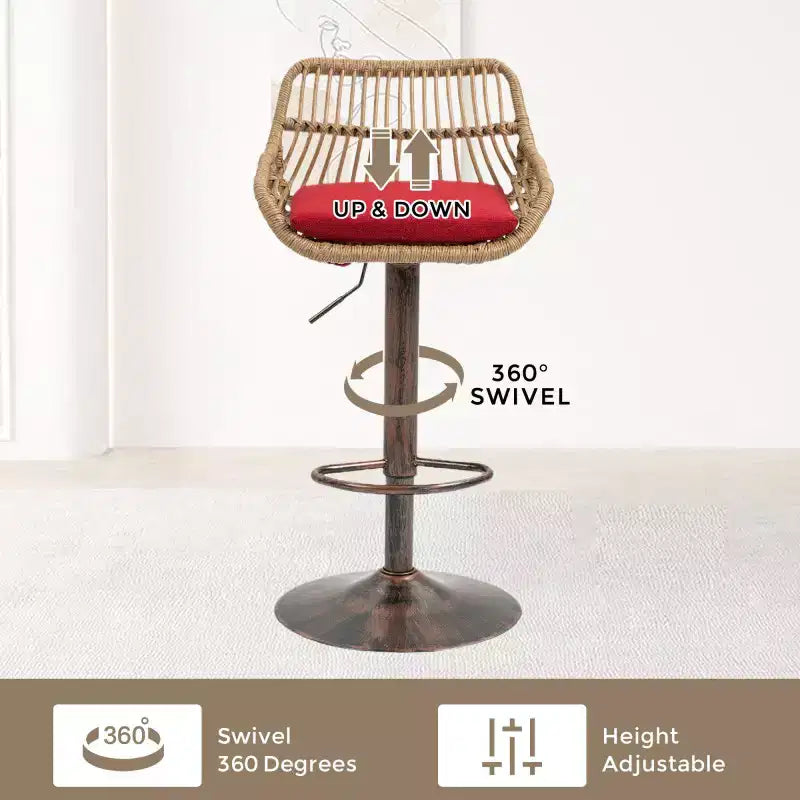 2 taburetes giratorios de bar con reposapiés, estructura de metal, capacidad de carga de hasta 250 lbs, sillas de bar retro de altura ajustable de 35.04 a 42.9 pulgadas