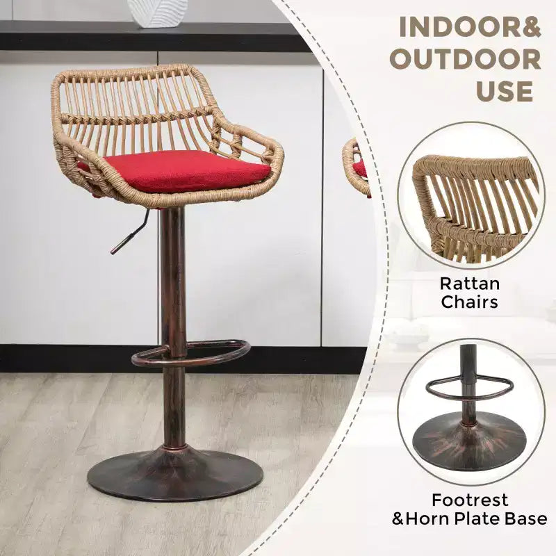 2 taburetes giratorios de bar con reposapiés, estructura de metal, capacidad de carga de hasta 250 lbs, sillas de bar retro de altura ajustable de 35.04 a 42.9 pulgadas