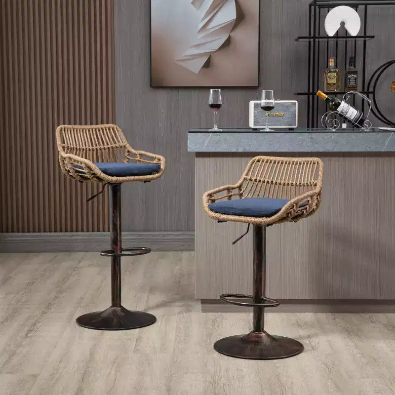 2 taburetes giratorios de bar con reposapiés, estructura de metal, capacidad de carga de hasta 250 lbs, sillas de bar retro de altura ajustable de 35.04 a 42.9 pulgadas