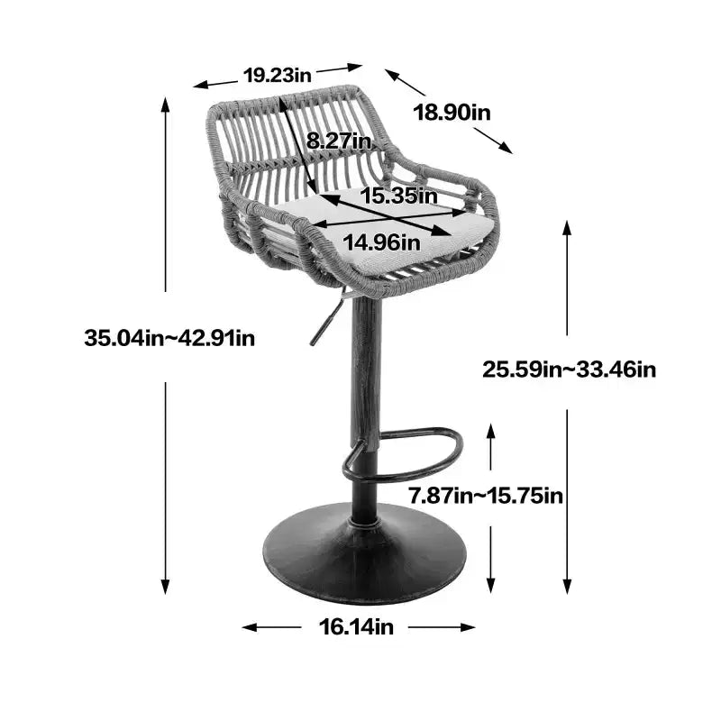 2 taburetes giratorios de bar con reposapiés, estructura de metal, capacidad de carga de hasta 250 lbs, sillas de bar retro de altura ajustable de 35.04 a 42.9 pulgadas