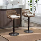 2Pcs Swivel Bar Stools With Footrest, Metal Frame, Up To 250 Lbs Load Bearing Capacity Retro Adjustable Height 35.04 To 42.9 Bar Chairs