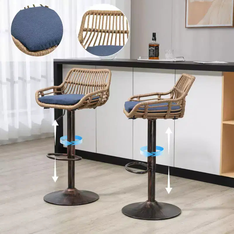 2 taburetes giratorios de bar con reposapiés, estructura de metal, capacidad de carga de hasta 250 lbs, sillas de bar retro de altura ajustable de 35.04 a 42.9 pulgadas
