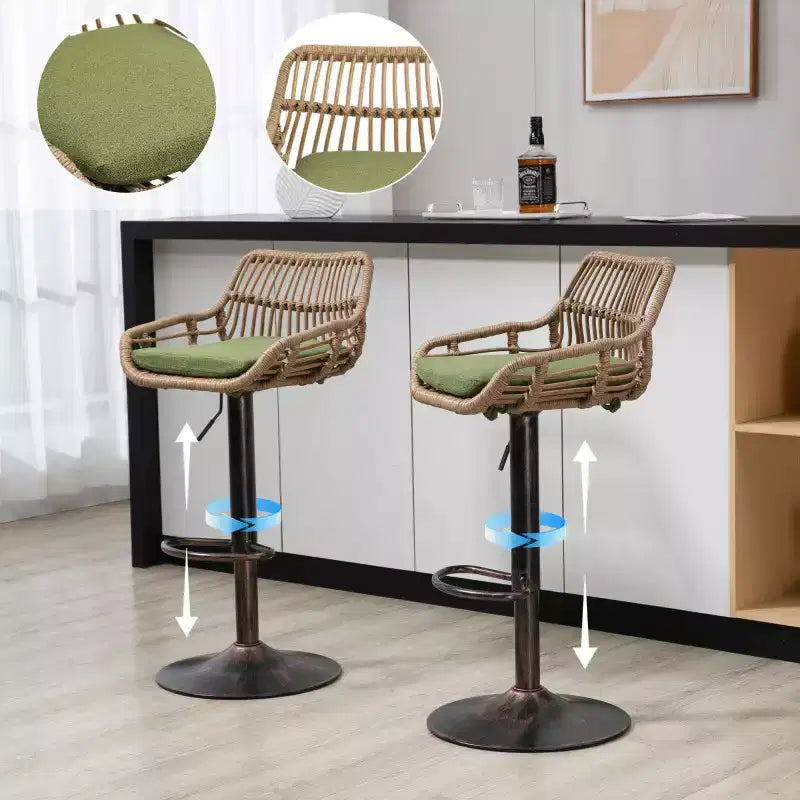 2 taburetes giratorios de bar con reposapiés, estructura de metal, capacidad de carga de hasta 250 lbs, sillas de bar retro de altura ajustable de 35.04 a 42.9 pulgadas