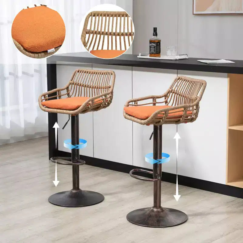 2 taburetes giratorios de bar con reposapiés, estructura de metal, capacidad de carga de hasta 250 lbs, sillas de bar retro de altura ajustable de 35.04 a 42.9 pulgadas