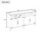 Aparador moderno de 3 estantes y 4 puertas, gabinete de almacenamiento semiabierto para comedor, gabinetes de despensa de cocina con tomas de corriente y puertos USB