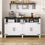 Aparador moderno de 3 estantes y 4 puertas, gabinete de almacenamiento semiabierto para comedor, gabinetes de despensa de cocina con tomas de corriente y puertos USB