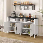 Aparador moderno de 3 estantes y 4 puertas, gabinete de almacenamiento semiabierto para comedor, gabinetes de despensa de cocina con tomas de corriente y puertos USB