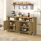 Aparador moderno de 3 estantes y 4 puertas, gabinete de almacenamiento semiabierto para comedor, gabinetes de despensa de cocina con tomas de corriente y puertos USB