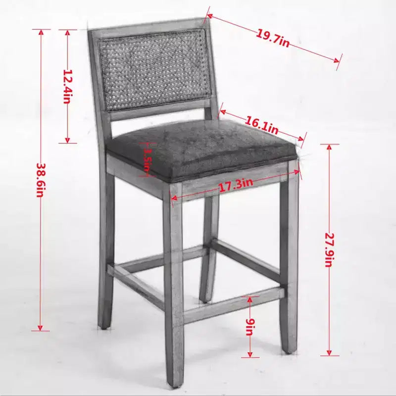 Juego de 2 taburetes de bar de altura de encimera de lino para comedores, sillas sin brazos, taburetes de bar para isla de cocina con respaldo de ratán